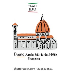 The Duomo Santa Maria del Fiore Florence  Italy landmark Hand drawn color Illustration