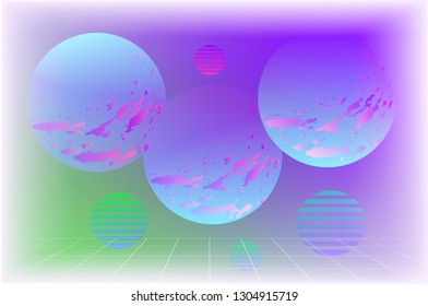 Duotone abstract geometric background, 80-ies synthwave, futuristic space concept, bright neon blue, green and pink colors, vector illustration