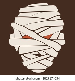 Duotone Cartoon halloween mummy head icon. Funny and evil emotions. Isolated on neutral brown background. Halloween Vector art.