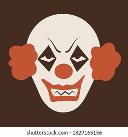 Duotone Cartoon Scary Clown Icon. Big Evil Smile With Red Nose. Isolated On Neutral Brown Background. Halloween Vector Art.