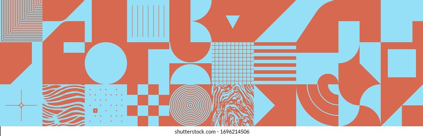 Duotone Colored Digital Collage Of Vector Abstract Infographic Elements Made With Geometric Shapes And Forms, Useful For Web Background, Website Header, Poster Design, Digital Print, Cover Artwork.