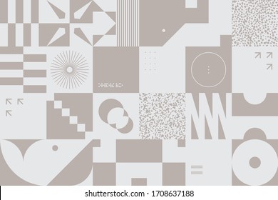 Duotone colored digital collage of vector abstract infographic elements made with geometric shapes and forms, useful for web background, website header, poster design, digital print, cover artwork.