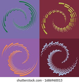 duotone curly, coil, gyration volute shape. twine vortex rotating in concentric, radial, radiating and circular, circling fashion