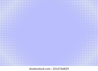 Duotone fade violet gradient. Wave gradation frame. Halftone pop art background. Banner with half tone effect. Anime curve backdrop dot pattern. Cartoon print. Vector illustration