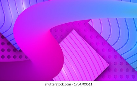Duotone Flow Neon Lines on the Digital Background, Cut Out Relief Elements, Technology 80s Sci-Fi Style, Synthwave 1980s Banner, Retrowave Cyber Punk Aesthetics, Vector Illustration Art Design