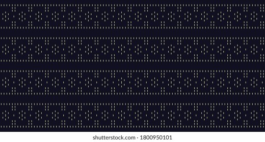 Duotone freehand embroidery pattern micro hatch line motif running stitch simple geo design. Seamless embroidered texture small shapes allover print block for mens shirt, fabric, shop window, package.