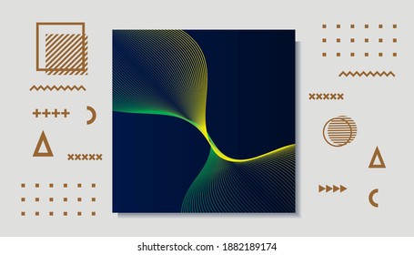 Duotone gradient background with geometric wavy line shapes Vector