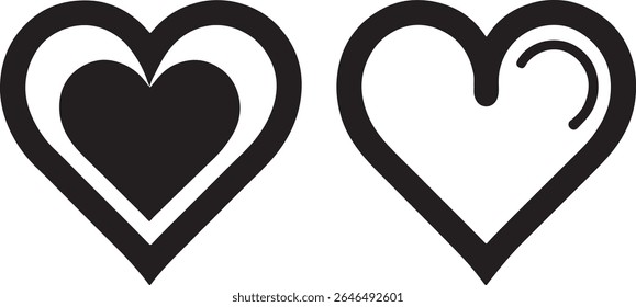 Duotone Hearts Graphic with Varied Designs Depicting Love, Affection and Passion Using Minimalist Shapes in Black and White Art