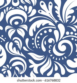 Duotone on blue background. Vector damask lace doodle ornament. Delicate intricate decorated for wedding ceremonies, anniversary, party, events.