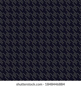 Duotone pattern micro embroidered motif running stitch houndstooth simple design. Seamless hatch line modern ornament small shape allover print block for man shirt, fabric, shop window, wrapping cloth