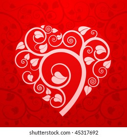 duotone red color leaf and branch heart shape greetings card