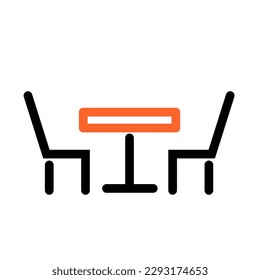 Duotone table icon. Orange and black furniture. Editable stroke and color. EPS vector file