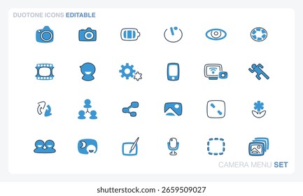 Duotone vector icon in a modern flat style, themed around Camera Menu. Perfect for apps, websites, presentations, and UI design. Scalable and fully editable.