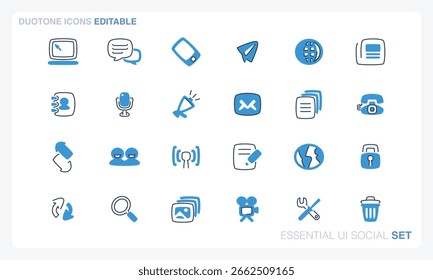 Duotone vector icon in a modern flat style, themed around essential UI elements for social media and online interaction. Perfect for apps, websites, presentations, and design projects.