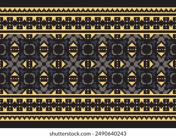 Patrón de Dupatta Patrón aborigen australiano sin fisuras Bordado de motivo, diseño de Vector de bordado Ikat de píxeles para imprimir patrón egipcio mandala bandana tibetana