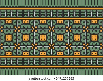 Patrón Dupatta Patrón aborigen australiano sin fisuras Bordado de motivo, Pixel Ikat bordado Vector Diseño para imprimir indonesio batik motif bordado nativo americano kurta moghal diseño