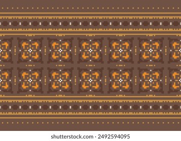 Patrón de Dupatta sin costura Bandana impresión seda Motivo bordado, Pixel Ikat bordado Vector Diseño para imprimir borde bordado antiguo egipto