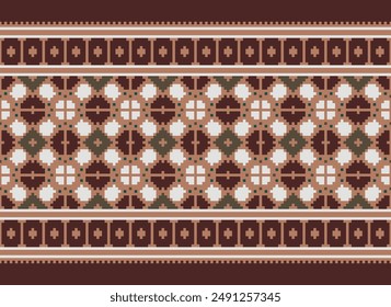 Dupatta Pattern Seamless Mughal architecture Motif embroidery, Pixel Ikat embroidery vector Design for Print tie dyeing pillowcase sambal puri kurti mughal architecture