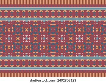 Dupatta Pattern Seamless Scandinavian pattern Motif embroidery, Pixel Ikat embroidery vector Design for Print indigenous art aboriginal art pattern floral kurti mughal border