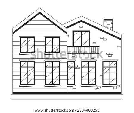 Duplex apartments black and white 2D line cartoon object. Townhouse residential isolated vector outline item. Neighborhood suburban. Dwelling exterior. Condo monochromatic flat spot illustration