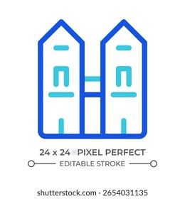 Ícone de interface do usuário de linha colorida duplex. Apartamentos urbanos, habitação. Imóvel, residência. Condomínio, bairro. Símbolo linear duotônico de vetor isolado. Elemento de interface do usuário, pixel perfect