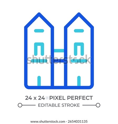 Duplex colorful line ui icon. Urban apartments, housing. Real property, residence. Condominium, neighborhood. Isolated vector duotone linear symbol. User interface element, pixel perfect