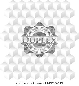 Duplex grey emblem. Retro with geometric cube white background