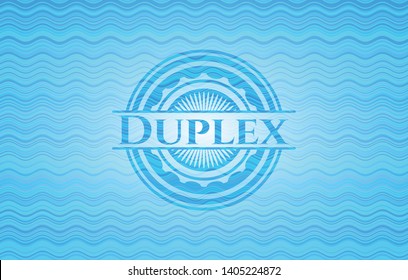 Duplex light blue water style emblem. Vector Illustration. Detailed.