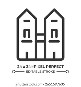 Ícone de interface do usuário de linha duplex. Apartamentos urbanos, habitação. Imóvel, residência. Condomínio, bairro. Símbolo de contorno de vetor isolado. Elemento linear da interface do usuário do Webdesign, pixel perfect
