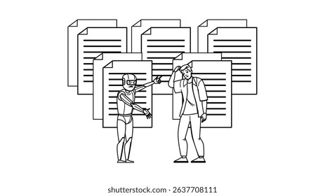 duplicate content vector. search lead, data dublicate, business internet duplicate content character. people black line pencil drawing illustration