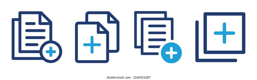 Duplicate document icon vector set. Create new file and add page symbol illustration.