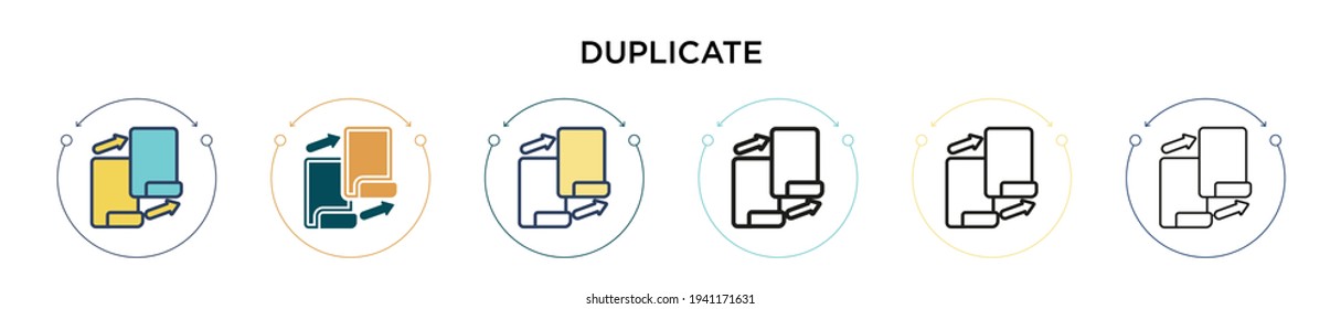 Duplicate icon in filled, thin line, outline and stroke style. Vector illustration of two colored and black duplicate vector icons designs can be used for mobile, ui, web