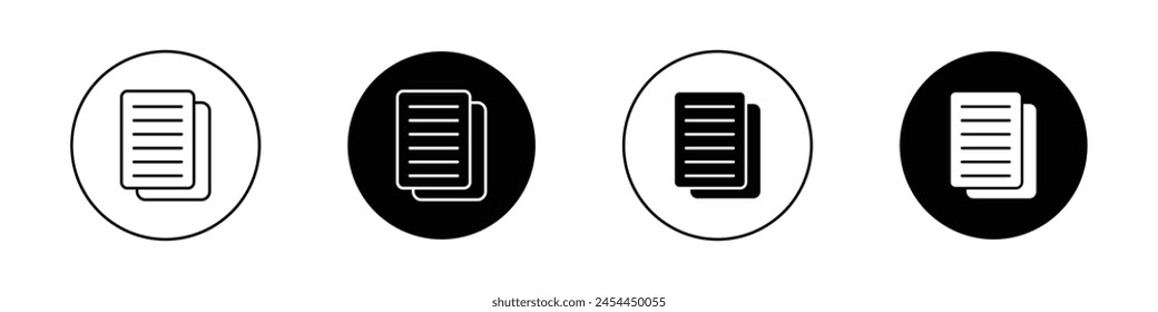 Conjunto de iconos duplicados. copiar símbolo de Vector de datos del documento. signo de archivo coincidente. icono de réplica en estilo de relleno y contorno negro.