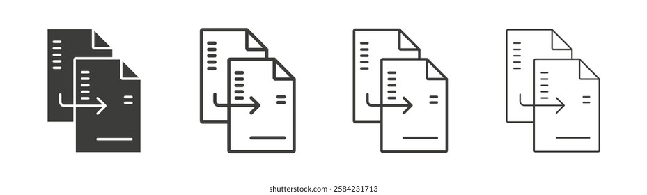Duplicate icons set. Liner outlined and flat black color