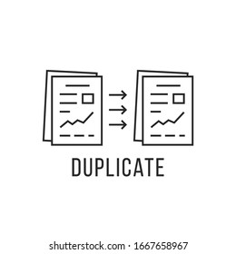 duplicate new document like copy file. stroke flat style graphic linear art design isolated on white background. concept of cloud database or fast and easy transfer