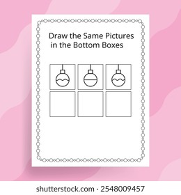 Duplicate the Pictures in the Grid - Fun Learning Worksheet, Christmas, Vector Illustration