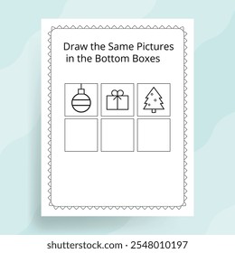 Duplicate the Pictures in the Grid - Fun Learning Worksheet,Christmas tree Vector Illustration