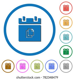 Duplicate schedule item flat color vector icons with shadows in round outlines on white background