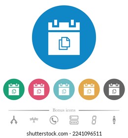 Duplicar los iconos blancos planos del elemento de programación en fondos de color redondo. 6 iconos de bonificación incluidos.