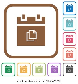 Duplicate schedule item simple icons in color rounded square frames on white background