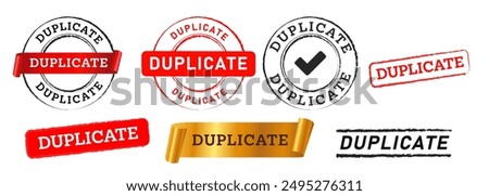 Duplicate stamp copy reproduction rectangle circle shape black red color banner emblem sticker