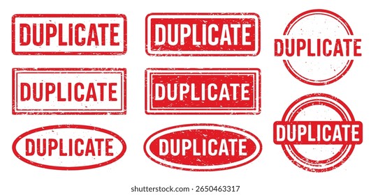 Vetor de Carimbo duplicado definido. Duplicar coleção de design de carimbo. Duplicar o pacote de carimbos do Grunge. Selo duplicado. Imagem de ilustração vetorial. Um fundo branco isolado.
