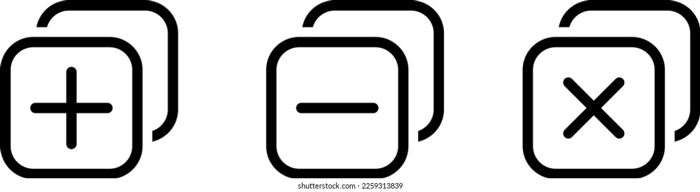 Сopy duplicate vector icon set. Add new layer symbol. Open new window sign