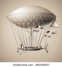 Dupuis de Loma airship on muscular traction (1872) on a toned background