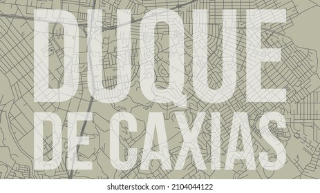 Duque de Caxias map city poster, horizontal background vector map with opacity title. Municipality area street map. Widescreen Brazilian skyline panorama.