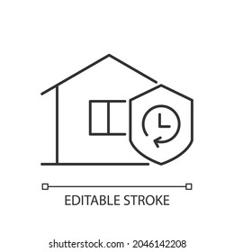 Durability linear icon. Building materials reliability. House life expectancy. Building lifespan. Thin line customizable illustration. Contour symbol. Vector isolated outline drawing. Editable stroke