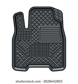 A durable black rubber floor mat for cars featuring a textured geometric pattern and raised edges for debris protection