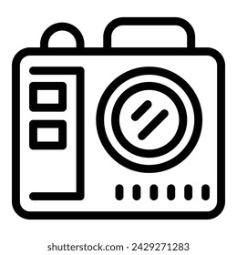 Vector de contorno de icono de camcorder. Cámara compacta profesional. Instrumento de movimiento portátil