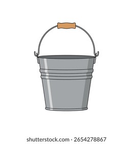 Durable galvanized metal pail with wooden handle for carrying liquids or storing garden supplies