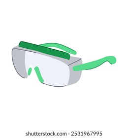 Gafas de seguridad duraderas de dibujos animados médicos. Confort de la lente, ajuste seguro, anti niebla Gafas de seguridad duraderas Signo médico. símbolo aislado Ilustración vectorial